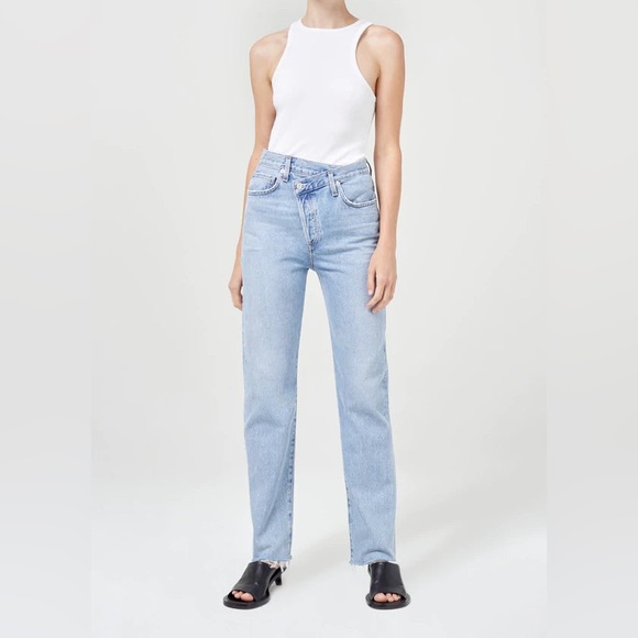 AGOLDE Women’s Size 26 Criss Cross Light‎ Wash Raw Hem Cotton Jean A9037-1141 - Picture 1 of 16